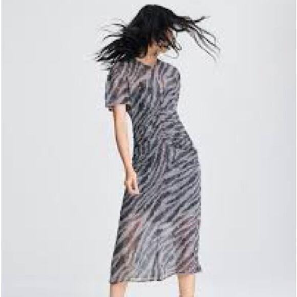 Dress Rag & Bone midi grey - black red printed fabric size 8  sheer fabric - Picture 1 of 11